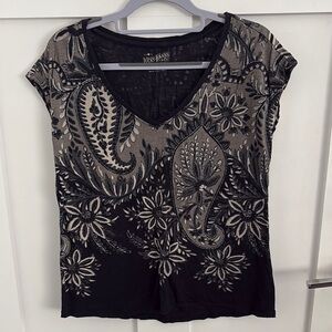Lucky Brand Black and Gray Paisley Floral Tee